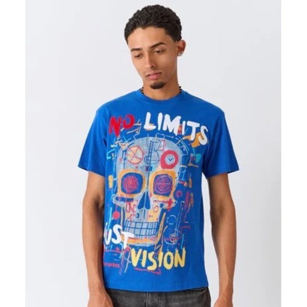 Reason Brand No Limits Just Vision Skull Graphic Blue T-Shirt Mens Large New